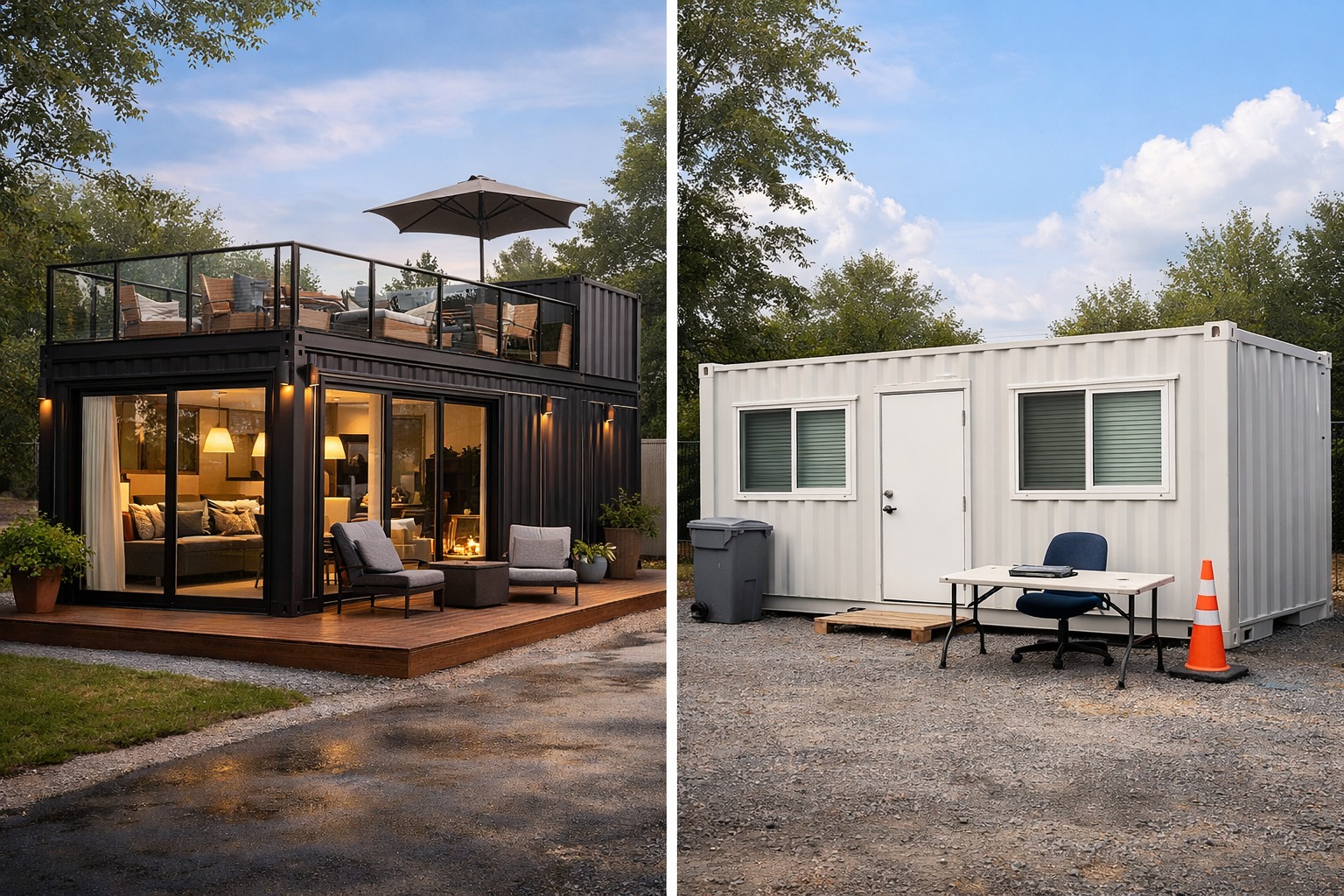 A collage of different container home projects